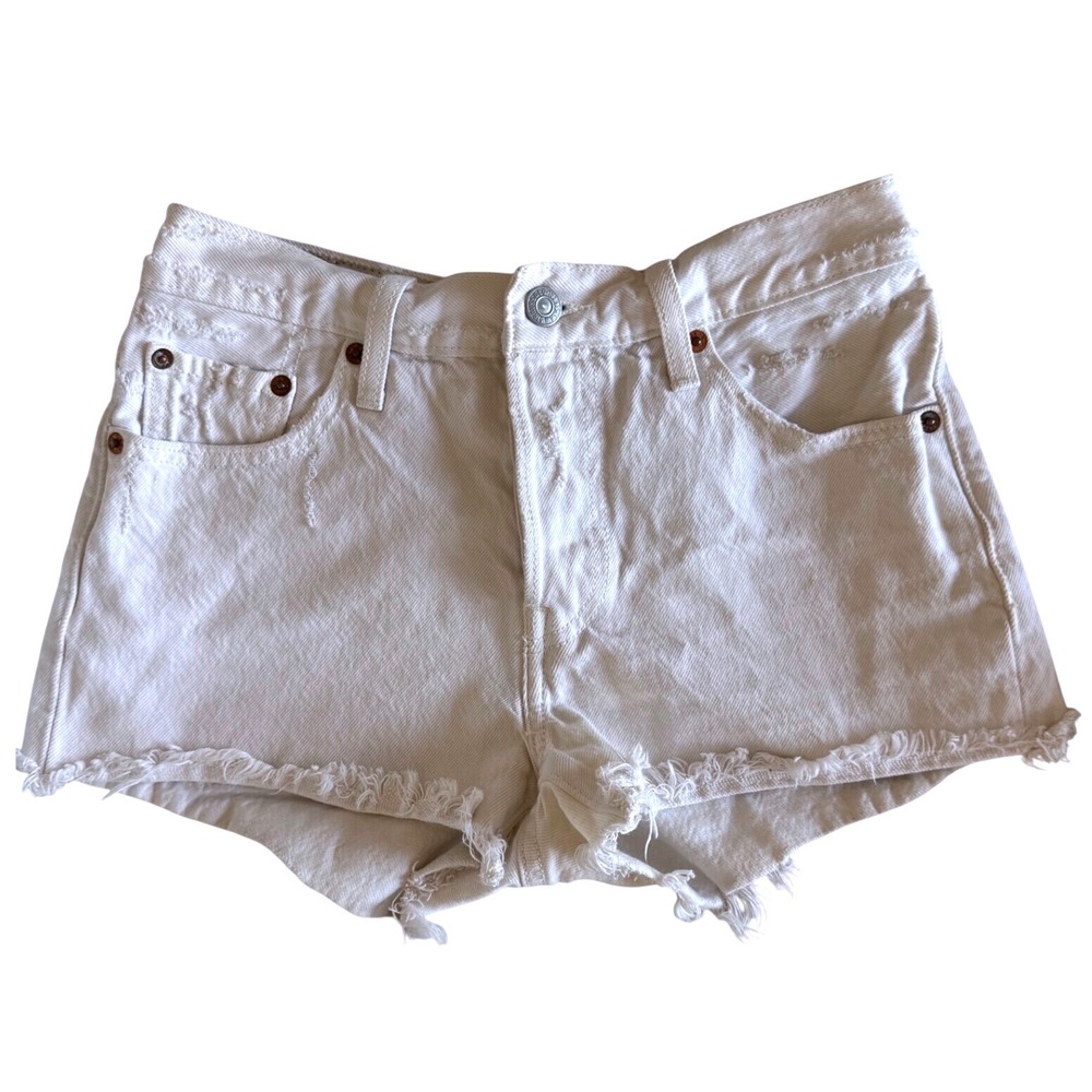 Levi's 501 Original Shorts White Denim Cutoffs Frayed Hem Size 26